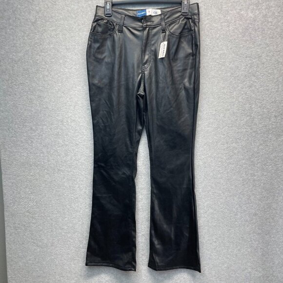 Old Navy High Rise Flare Pants Girls 18 Black Faux Leather New - Picture 1 of 14